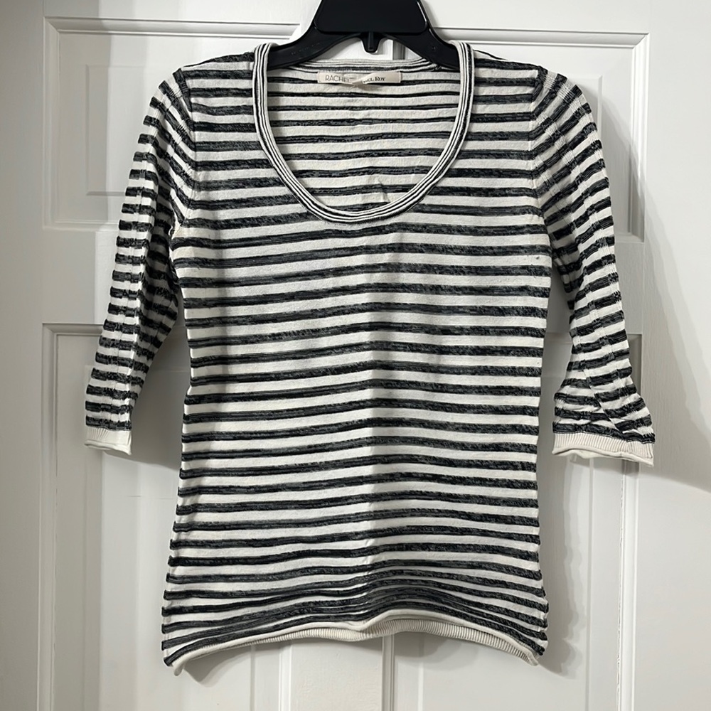 Rachel Rachel Roy black and white striped light knit shirt